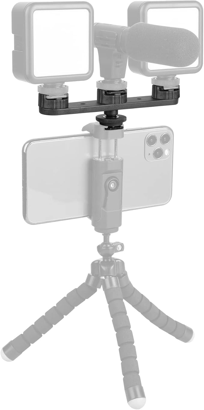 ChromLives Triple Cold Shoe Extension Mount Hot Shoe Base Adapter Extension Bar Bracket with 1/4 Screw for Tripod/Microphone/LED Light Compatible with Canon Sony Cameras…