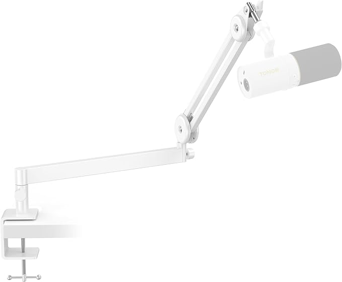 Tonor Mic Arm Desk Mount, Low Profile Boom Arm, Microphone Arm, Adjustable Mic Stand with Desk Mount Clamp, Cable Management, 3/8’’ and 5/8’’ Screwadapter for Most Microphone, White, T40LP