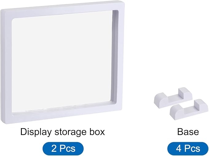 MECCANIXITY Floating Frame Display Holder Stand 3D Jewelry Display Box with Base 7.09 x 7.09 x 0.79 inch White Pack of 2