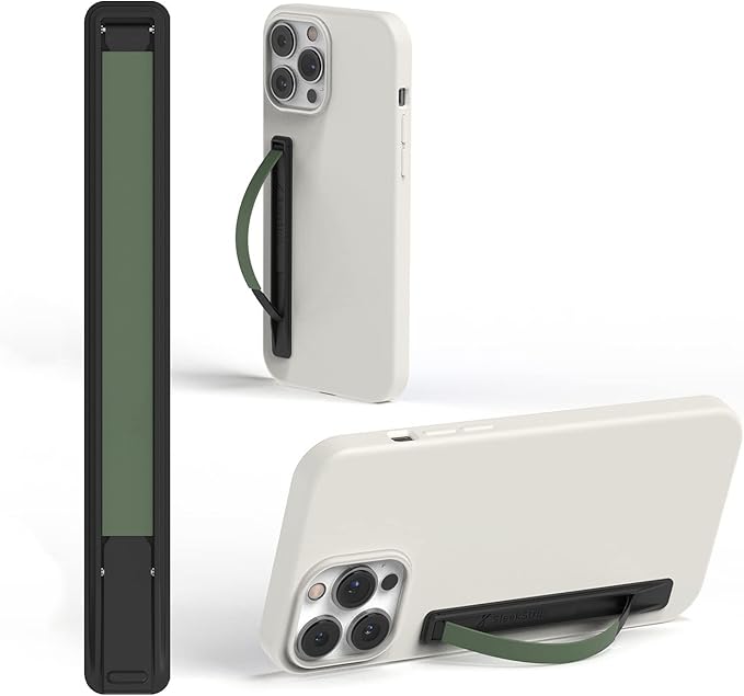 SleekStrip SleekGrip-Essential Ultra Thin Phone Grip Stand,Slim Metal Finger Loop Ring Hand Holder Strap Cell Phone Grips for iPhone 16 Pro Max,17 Air,Android,Case Back - Black x Olive Green