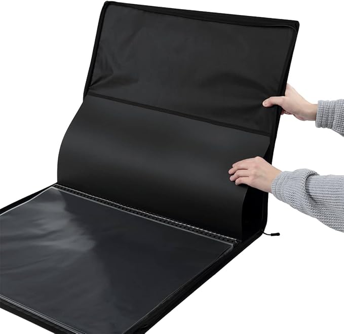 Picturesque Pro Presentation Case- Professional Art Portfolio Folder for Artwork up to 18x24- Vegan Leather Zippered Case, Archival Storage Solution w/Removable Spiral-Bound Book of 20 Clear Sleeves