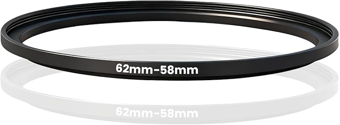 62-58mm Step Down Ring Adapter Filter, Universal Camera Lens Filter Adapter Ring Black Aluminum AlloyStepping Rings Camera for 62mm Lenses & 58mm UV/CPL/ND Filters Converters