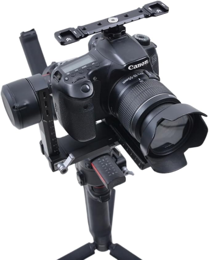 DF DIGITALFOTO Dual Cold Shoe Mount Bracket, Dual Cold Shoe Extension with 1/4"" Thread Holes Cable Slot for Flash LED Video Light Microphone, Black, DF-8210