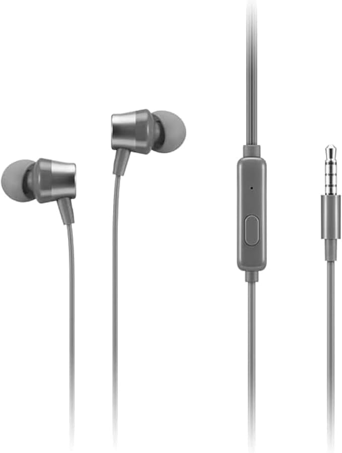 Lenovo - 110 Analog in-Ear Headphones - in-Line Microphone - 3.5mm Connectivity - Play & Pause Button - 3 Sizes of Ear Tips Included,Grey