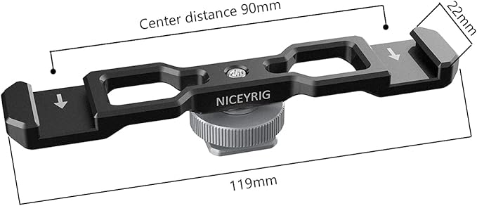 NICEYRIG Dual Cold Shoe Mount Flash LED Light Microphone Vlog Vlogging Extension Bracket with Shoe Mount 1/4 Thread Applicable for DSLR Camera Mini Tripod Monopod - 432