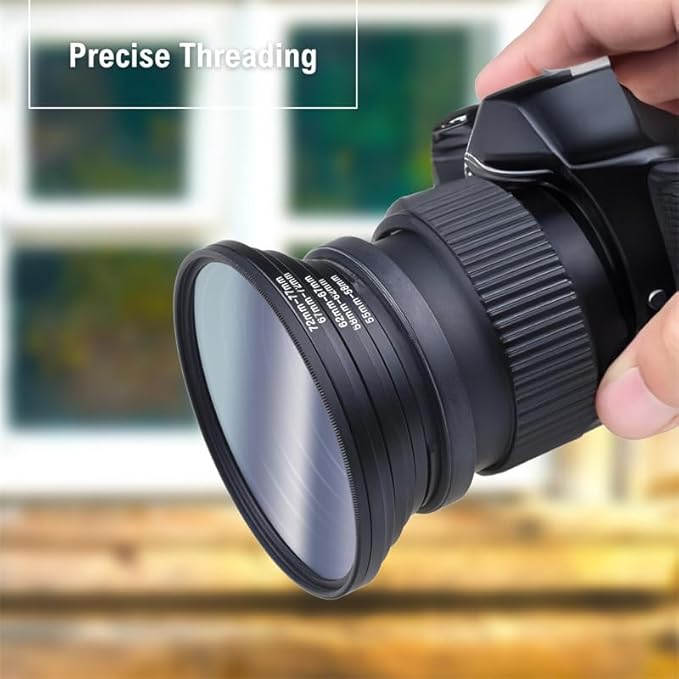 Camera Lens Filter Adapter Ring Kit, Step Up and Step Down, 37mm-82mm, Aluminum Alloy, 9 Piece Set, Black (9PCS Down 82 to 37)