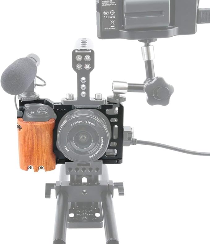 NICRYRIG Cage Kit for A6400 A6500 Sony Mirrorless Camera, with Wooden Handle Grip M2.5 Screw - 110
