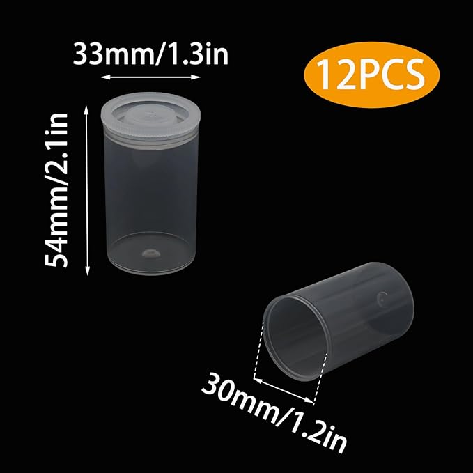 PINE & LINEN 12pcs Clear Film Canisters with Lids,33mm/1.3inch Caliber Plastic Film Canisters Camera Reel Containers, Storage Containers for Science Art Projects/Sewing Hobbyists