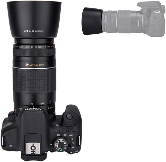 JJC Camera Lens Hood Shade Fits for Canon RF 75-300mm, EF 75-300mm f/4-5.6 III USM & EF-S 55-250mm f/4-5.6 is II Lens, Replaces Canon ET-60 Hood Reverse Attaching -Black