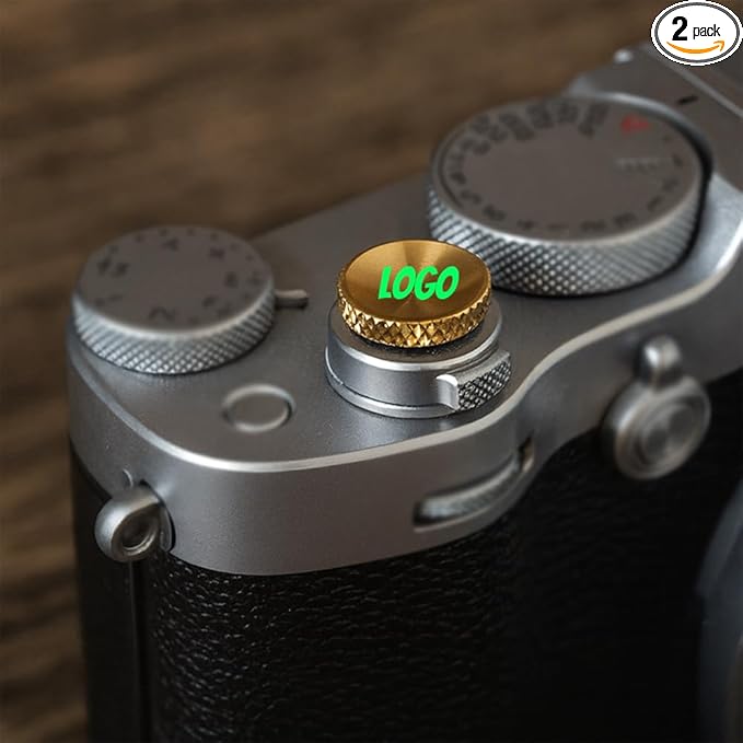 Custom Metal Soft Shutter Release Button with Personalized Logo, Text or Image, Compatible with Fujifilm Threaded Models, 2-Pack (Golden Yellow)