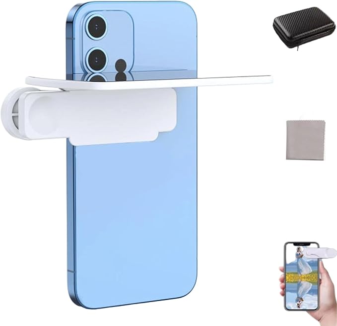 Mirror Effect Lens, Smart Phone Camera Mirror Reflection Clip Kit, Mirror Reflection Clip - Capture Stunning Reflections Instantly, Adjustable HD Glass Smartphone Photography Flip Mirror (White*1)