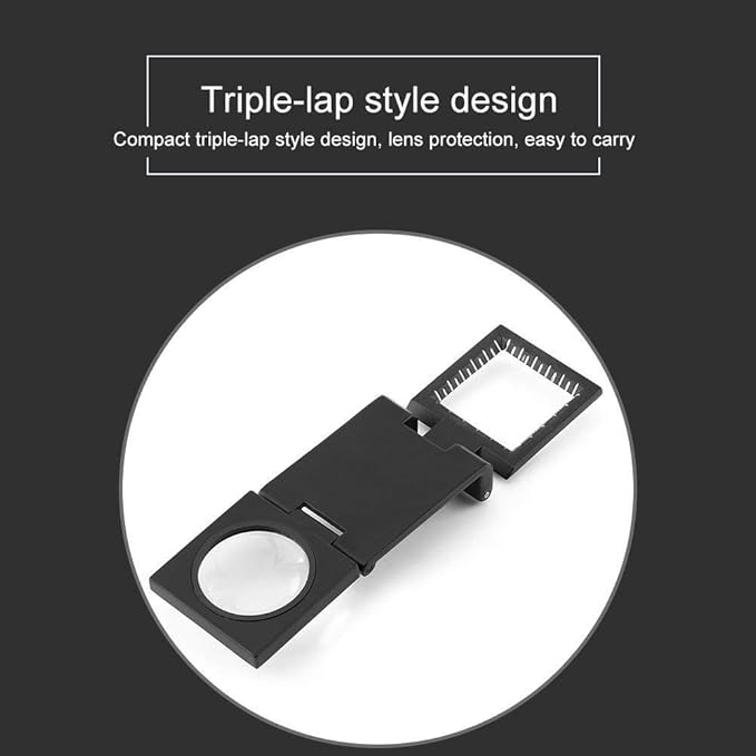 Three- Folding Magnifier with Scale 10X Magnifiation Optical Lens 28mm Three Packs Mini Pocket Magnifying Glass for Textile Jewelry Tool DIY Crafts