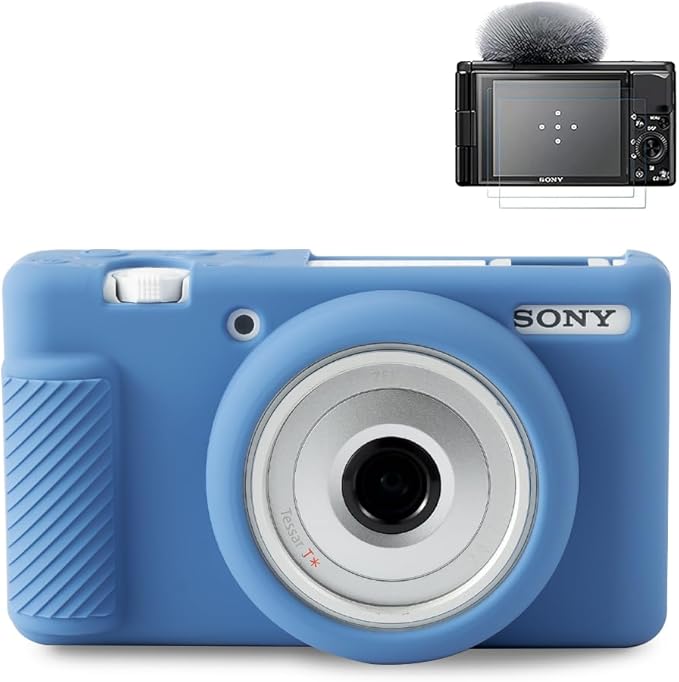 Pocoukate Case for Sony ZV-1F, ZV-1 II/ZV-1M2 Vlog Camera, ZV1F Camera Silicone Cover, Anti-Scratch Slim Fit Soft with ZV1 F Screen Protector- Blue Skin