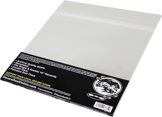 10" Resealable Record Outer Sleeves - Super Clear Premium 2 Mil Thick - Archival Quality BOPP - 10-3/4" x 10-3/8" + 1-1/2" Flap - 10SB02RS (500)