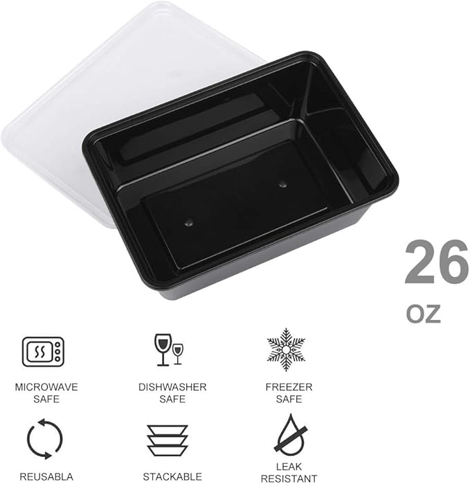 IUMÉ 50-Pack Meal Prep Containers, 26 OZ Microwavable Reusable Food Containers with Lids for Food Prepping, Disposable Lunch Boxes, Plastic Food Boxes- Stackable, Freezer Dishwasher Healthy