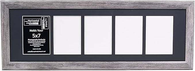 Creative Letter Art 5 Opening Driftwood Picture Frame with Glass to hold 5 by 7 inch Photographs including 10x32-inch Black Mat Collage