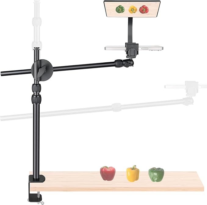 FlexiMount Pro Adjustable Overhead Tripod Phone Stand with Desk Clamp, RC Monitor Mirror & Mic Arm for iPhone, YouTube, Zoom, Live Streaming, Video Meeting, Vlog Recording