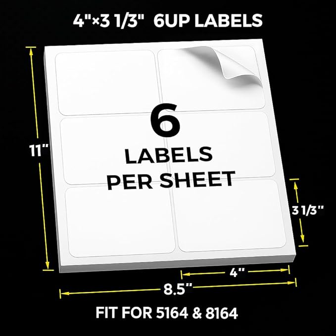Mailing Labels for Laser/Inkjet Printer, Address Labels Stickers - 500 Sheets 3 1/3" x 4" 6 up Printable Sticker Paper, 3000 Mailling Label for Packages
