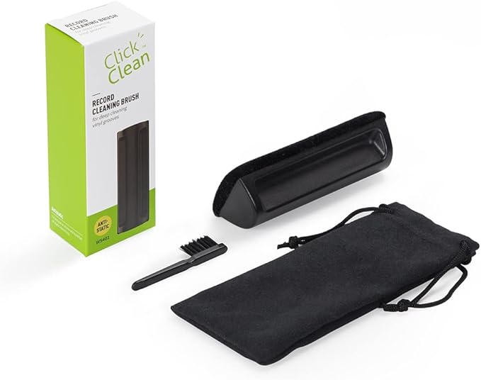 CLICK CLEAN Vinyl Record Cleaner Kit, Anti-Static, Includes Ultra-Soft Velvet Brush & Small Microfiber Brush, Drawstring Storage Pouch