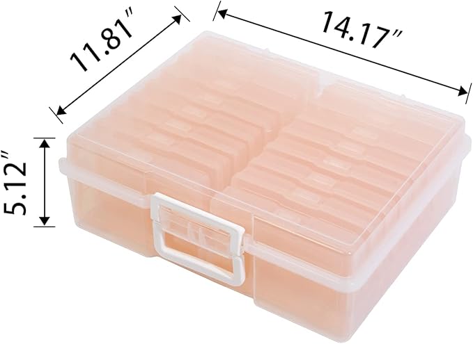 Naivees 4" x 6" Photo Storage Case with Handle, 16 Inner Photo Organizer Keeper, Extra Large Storage Picture Boxes, Seed Storage, Transparent Craft Keeper (Pink)