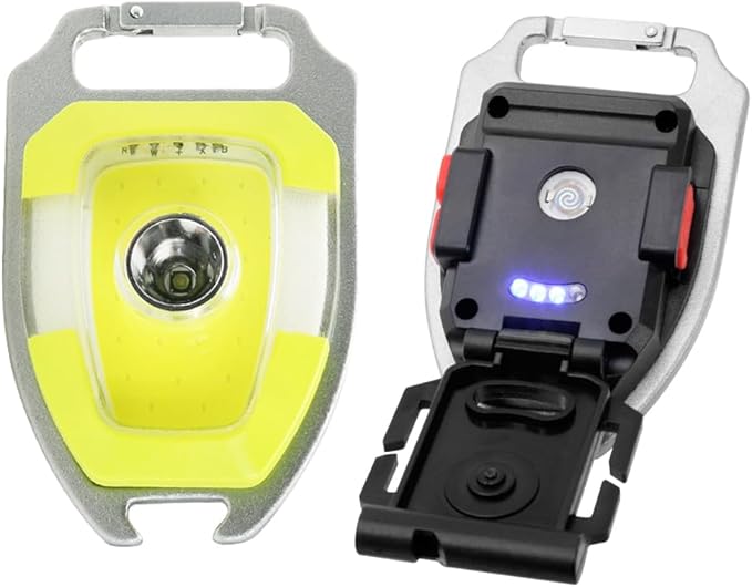 BY-J LED Small Flashlight, Snap-on Key Chain Light, COB Multi-Function Mini Work Light, 600 Lumens Rechargeable, 7 Lighting Modes with Fire Starter, Seat Belt Cutter, Screwdriver, Whistle, Yellow