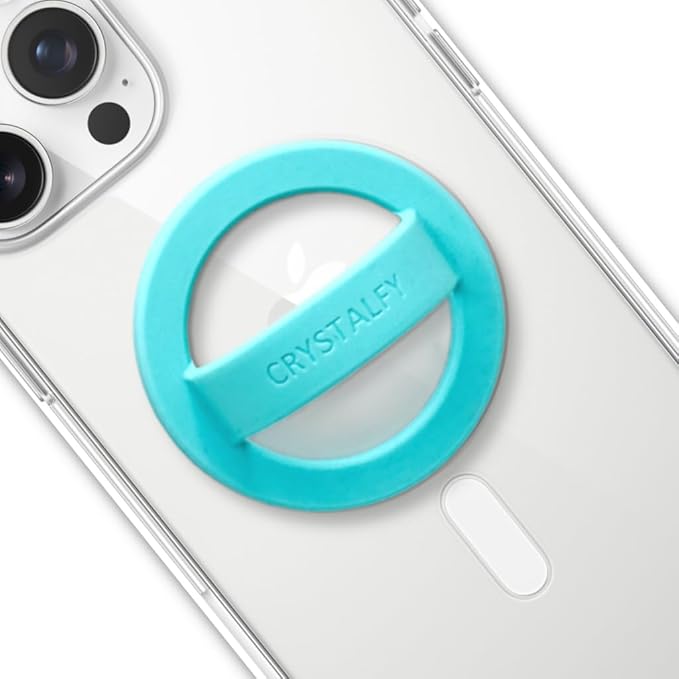 Grips by CRYSTALFY Magnetic Phone Grip & Magnetic Phone Holder with Loop, Extra Metal Ring, Compatible with MagSafe & Non-MagSafe iPhone Cases - Secure Cellphone Loop Handle (Blue)