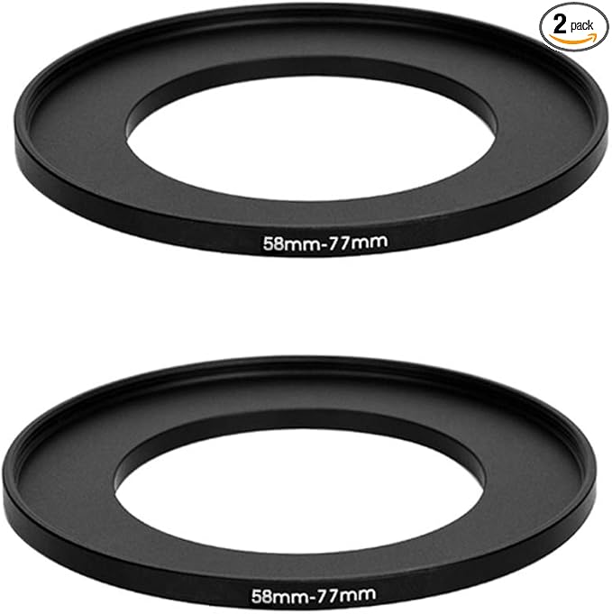 (2 Pcs) 58-77MM Step-Up Ring Adapter, 58mm to 77mm Step Up Filter Ring, 58 mm Male 77 mm Female Stepping Up Ring for DSLR Camera Lens and ND UV CPL Infrared Filters
