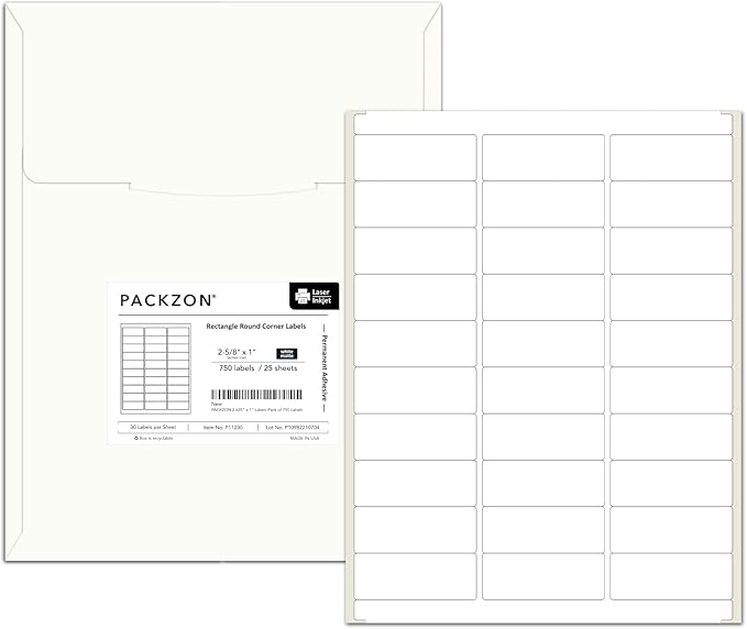 Printable Address Labels for Laser & Inkjet Printers Blank Mailing Labels 30 Labels per Sheet 2.625 x 1 Inch (750 Labels/25 Sheets)