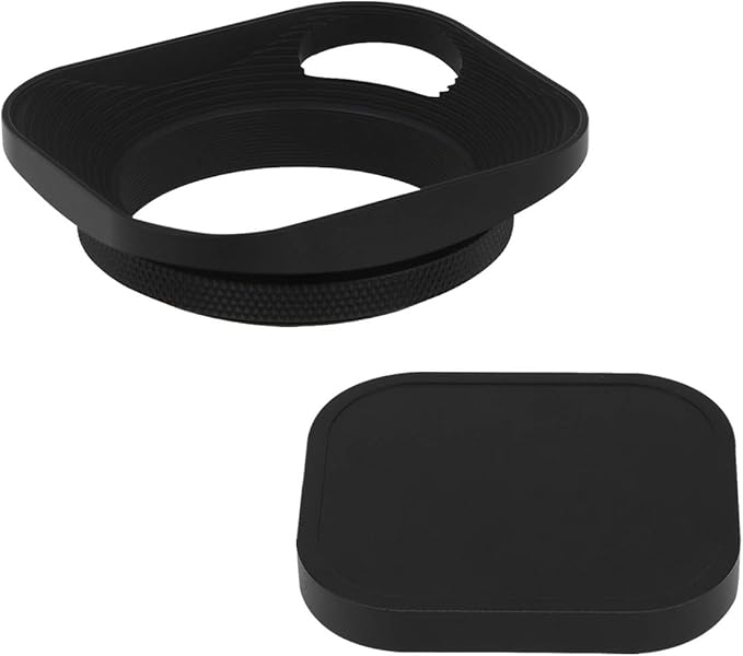 Haoge LH-E2P 49mm Square Metal Screw-in Lens Hood Hollow Out Designed with Cap for Leica Rangefinder Camera with 49mm E49 Filter Thread Lens Black