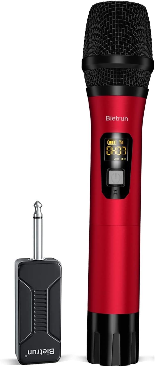 Wireless Microphone, Uhf Metal Dynamic Handheld Karaoke Mic, Rechargeable Receiver (Work 6hs),160ft Range, for Karaoke, Singing, Stage, Wedding, Speech, Karaoke Machine, Speaker, Amplifier, Mixer