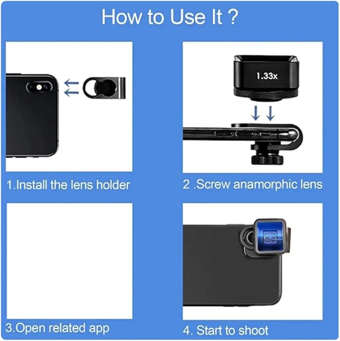 1 PCS Black 1.33X Anamorphic Lens Mobile Phone Video Widescreen Movie Lens by Filmic Pro App, 500439767