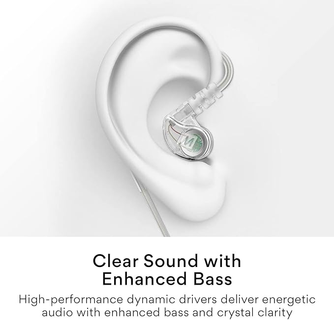 MEE Audio M6 Sport USB-C Wired Earbuds with Memory Wire Earhooks, Headset with Mic & 3-Button Remote for iPhone 15, iPad, Other USB Type C Devices; in Ear Headphones for Running/Gym/Workouts, Clear