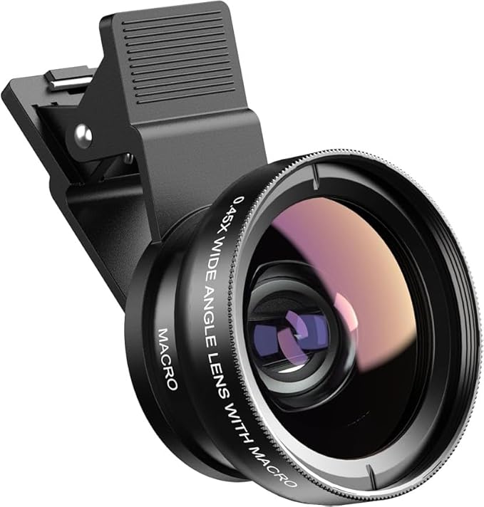 Black Phone Micro Angle Camera Lens - Micro Lens 0.45x for iPhone Samsung and Android - Phone Lens Attachment for Video or Photo Shooting - iPhone Camera Lens Accessory with Clip-on