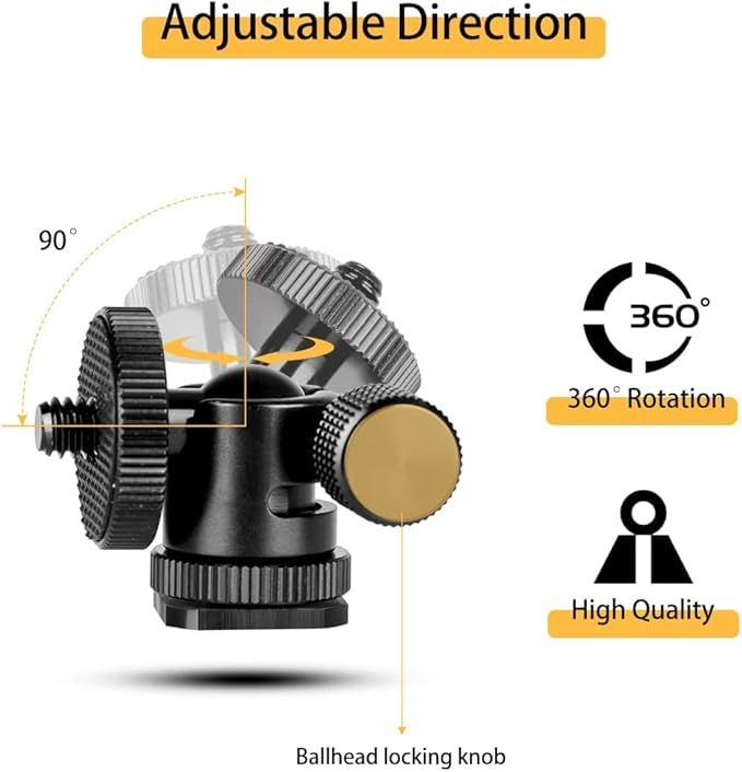 koolehaoda 1/4 Mini BallHead & Hot Shoe Mount Adapter for Camera Video Light Tripod Monopod (1/4 Ball Head)