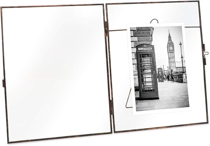Isaac Jacobs 8x10, Antique Bronze, Vintage Style Brass and Glass, Metal Floating Picture Frame (Vertical) with Locket Closure, for Photos, Art, & More, Tabletop Display (8x10 Antique Bronze)