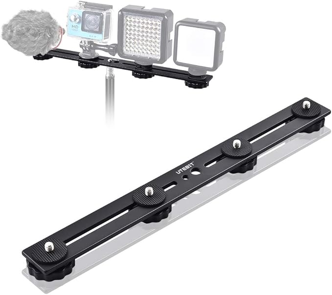 UTEBIT 11 inch Flash Bracket, Long Dual Camera Mount Flash Bracket Extension Bar with 1/4“ Hot Shoe, Straight Flash Brackets 1/4- 3/8 Thread Hole Tripod Mount for Camera/LED Light/Microphone