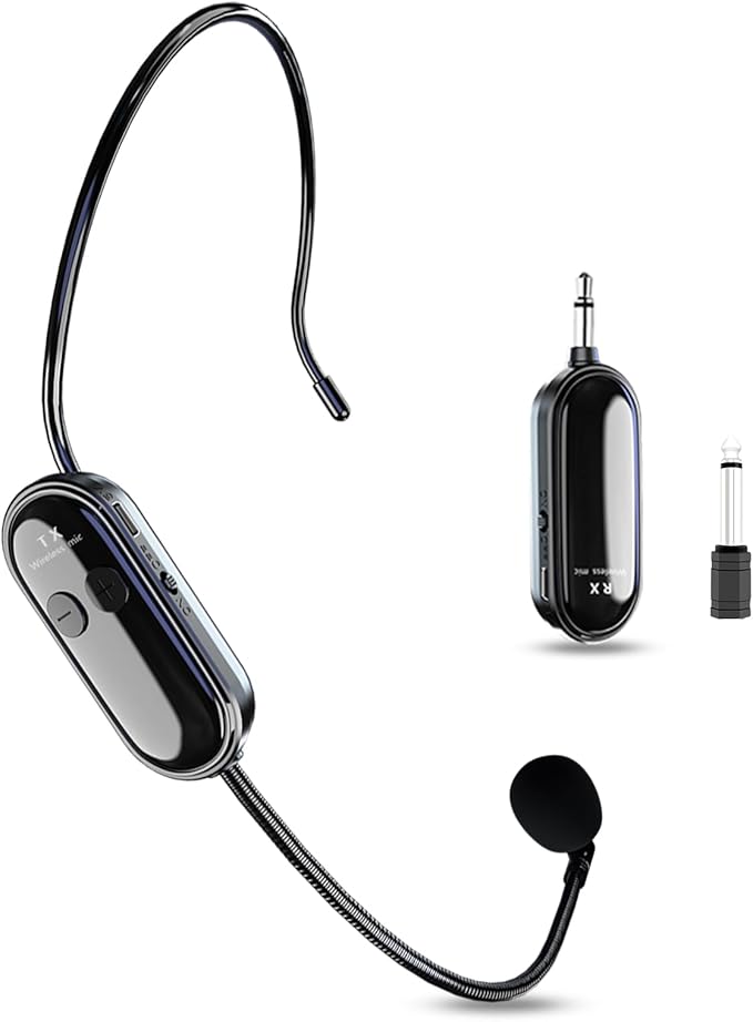ZOWEETEK Wireless Microphone Headset, 2.4G Wireless Headset Mic System,165ft Range, Plug and play, 1/8'' and 1/4'' Plug, Support Voice Amplifier,PA System,for Teacher,Yoga, Fitness Instructor,Training