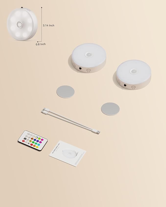 Under Cabinet Lighting,Rechargeable Motion Sensor Puck Lights with Remote 1500mAh Battery,3 Color Temps,12 RGB Color LED Night Light Wireless, Dimmable Under Counter Lights for Closet,Bedroom,Kitchen