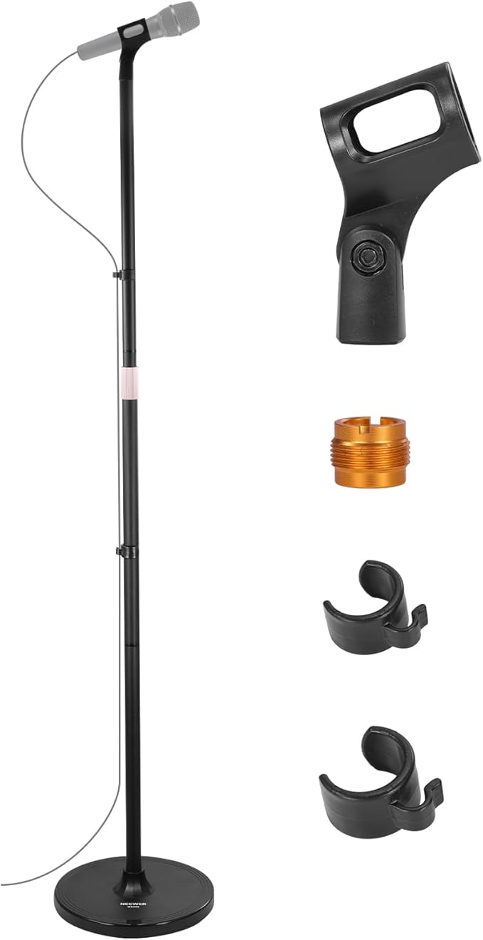 NEEWER Microphone Floor Stand, 3 Section Adjustable Detachable Mic Clamp Holder Mount with Weighted Base, Compatible with Blue Yeti HyperX QuadCast Shure SM58 Samson Q2U Fifine K669B, MS045