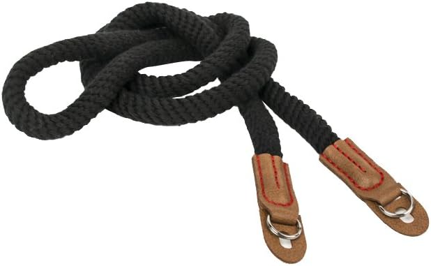 MINI GAGA Vintage Handmade Cotton Leather Rope Camera Neck Strap for Micro Single and DSLR Camera Long Black