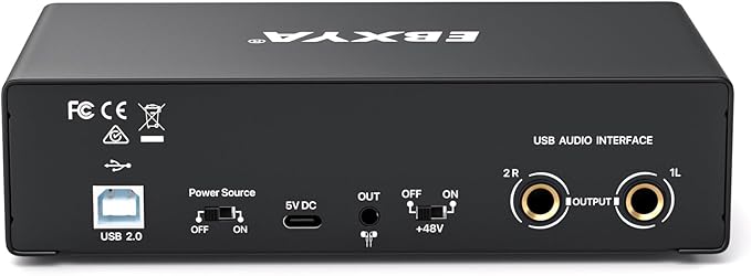 EBXYA 2x2 Audio Interface for Recording Music, 24-bit/192kHz Plug and Play USB Interface for PC and Mac, Studio, Guitar, Podcast, Streaming(Metallic Black)