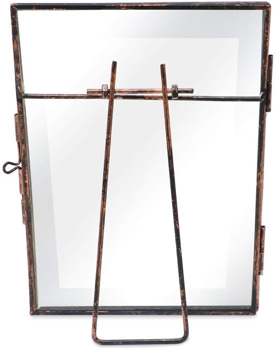 Isaac Jacobs 5x7, Antique Bronze, Vintage Style Brass and Glass, Metal Floating Picture Frame (Vertical) with Locket Closure, for Photos, Art, & More, Tabletop Display (5x7 Antique Bronze)