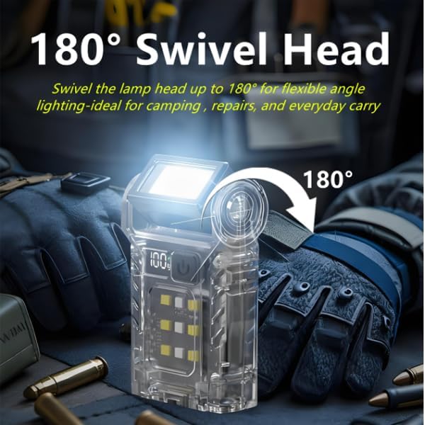 G5 EDC Flashlight 1200 Lumens, Super Bright 7 Modes Mini Pocket-Sized Flat Flashlights Rechargeable, Portable Small LED Dual Light w/Clip, IP68 Keychain Magnetic Torches for Camping Emergency