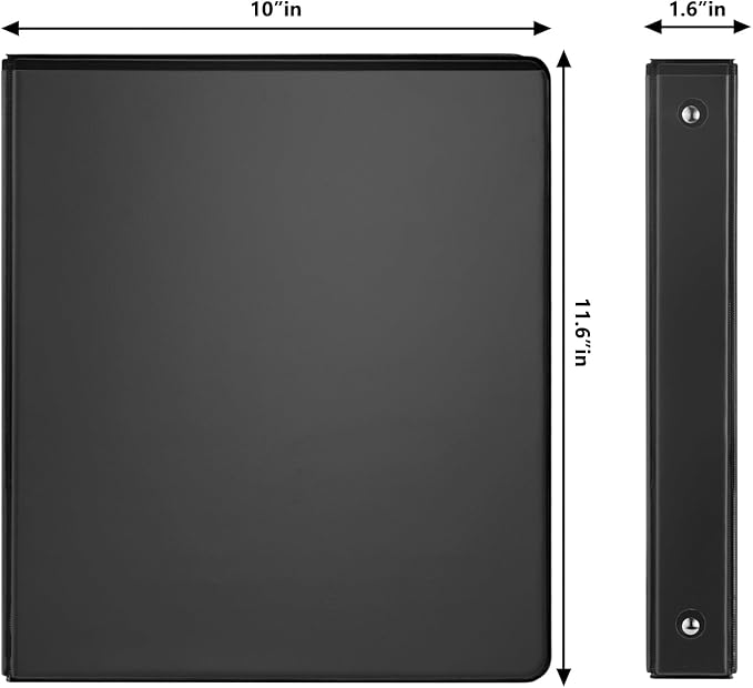 COMIX Sturdy 3 Ring Binder 1 inch with Clear View Cover, 1" Round Ring View Binder, PVC-Free, 2.4mm-Thick, 200 Sheets Capacity of US Letter Size Paper, Office ＆ School Supplies, 8 Pack (Black)
