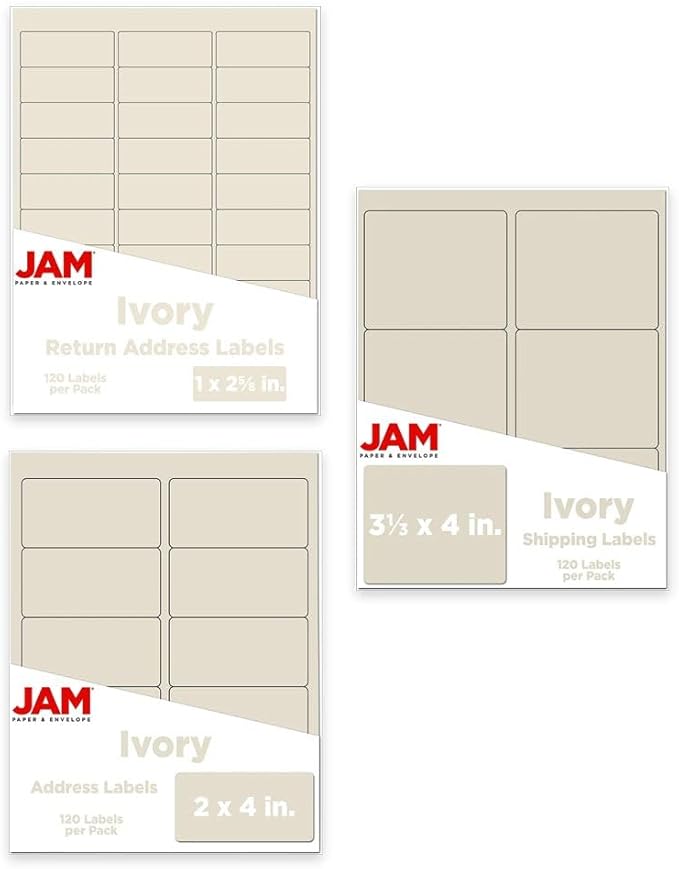 JAM PAPER Shipping & Mailing Address Labels - Multi Size Assortment - Ivory - 360/Pack