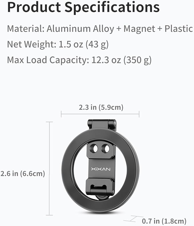 Magnetic Phone Tripod Mount Adapter with 1/4" Thread, Cold Shoe Phone Holder for Camera. Compatible with MagSafe for iPhone, 360° Rotatable, Foldable, Portable Design for Photography Video Vlog