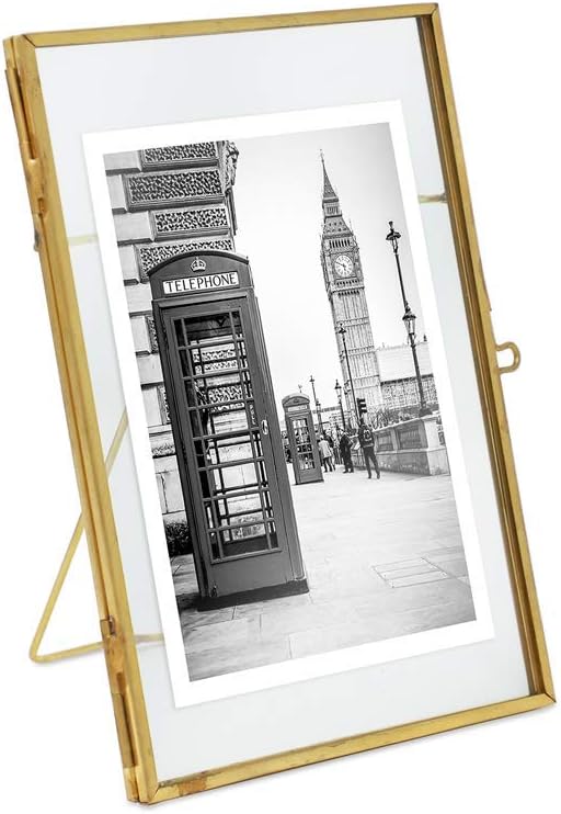 Isaac Jacobs 4x6, Antique Gold, Vintage Style Brass and Glass, Metal Floating Picture Frame (Vertical) with Locket Closure, for Photos, Art, & More, Tabletop Display (4x6 Antique Gold)
