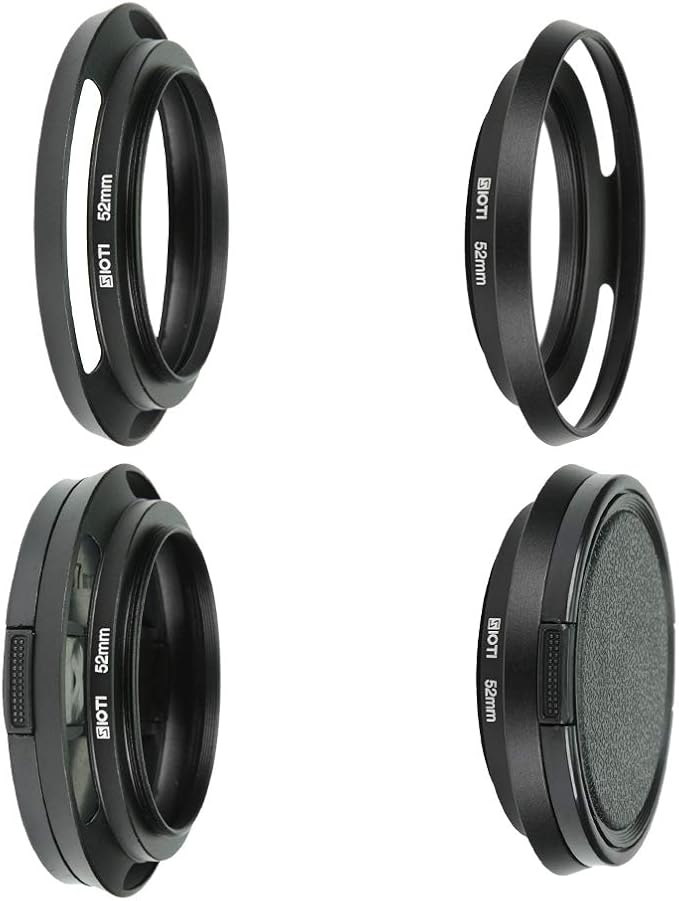 SIOTI 52mm Lens Hood, Oxidation Matte Anti Reflective Treatment, Aluminum Alloy, with 1 * 67mm Lens Cap, Compatible with Sony/Canon/Nikon/Fuji etc >24mm Camera Lens