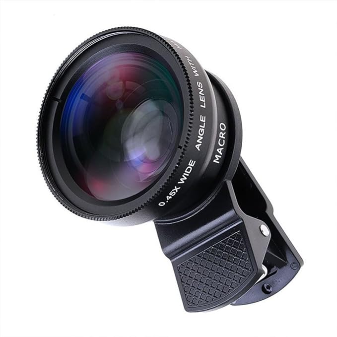 Universal Phone Lens Clip 0.45X Wide Angle and Macro Two-in-One Mobile Phone Camera Lens with 49Mm Uv Filter for Clearer Smartphone Photos