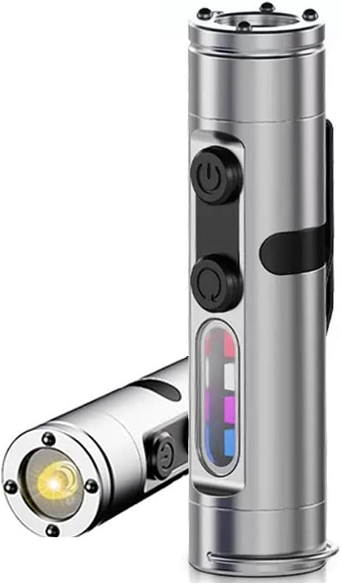 Taclite Mini EDC Flashlight - 500 Lumens Rechargeable Micro Tool, Magnetic Keychain Light with Hat Clip, Waterproof, 3 Brightness Levels for Camping & Emergency Use (Silvery)